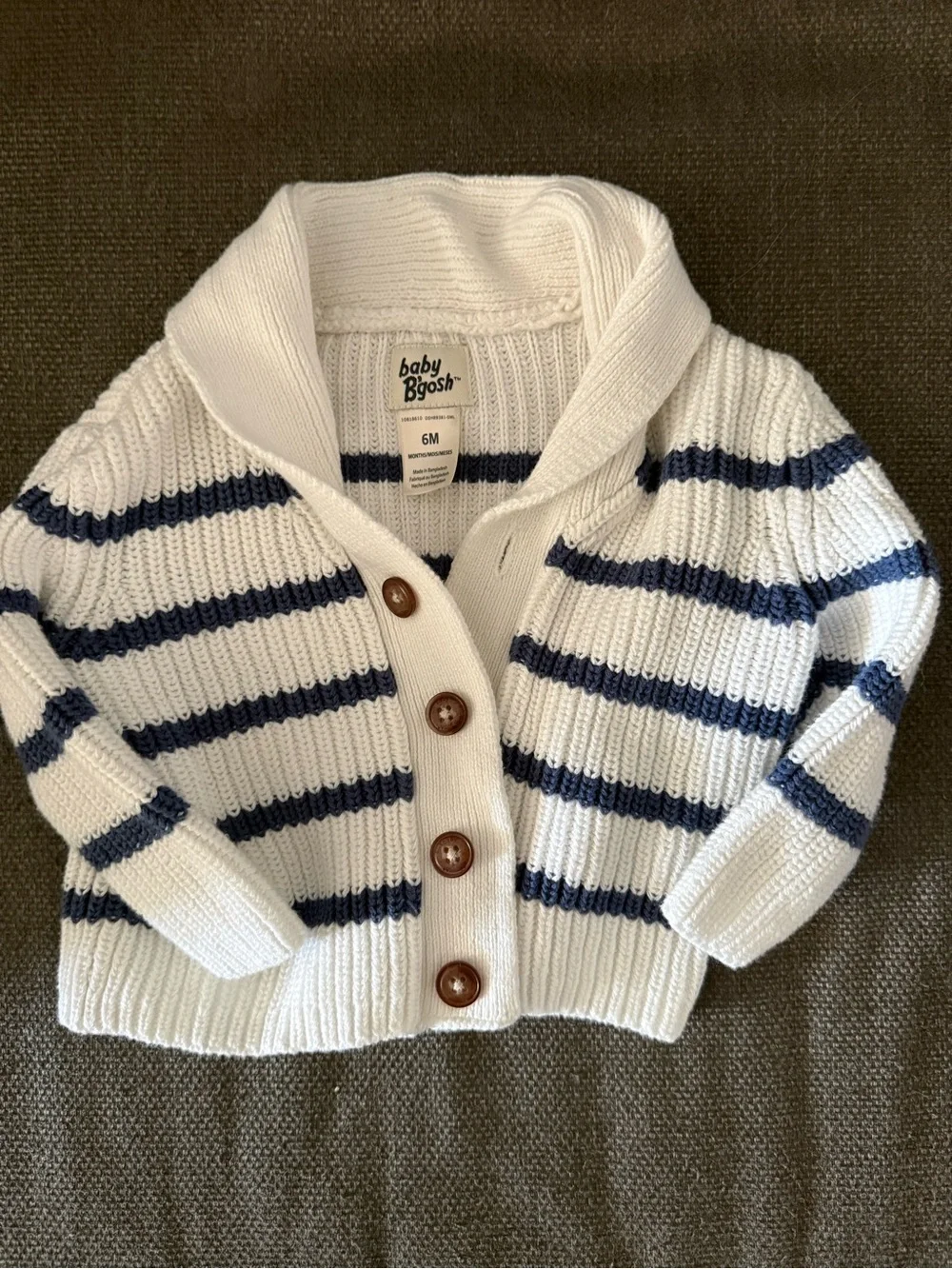 OshKosh B'gosh Navy Polo, Navy-White Striped Cardigan & Navy Gingham Romper Set